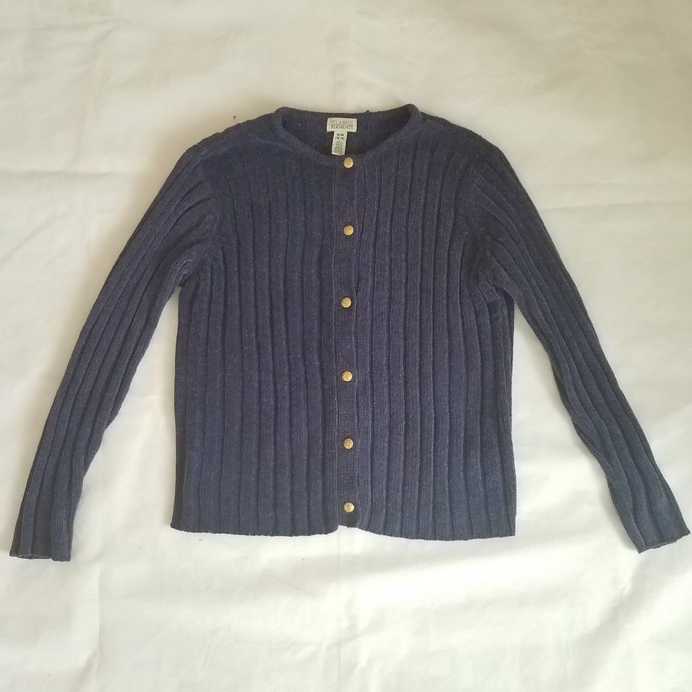 Classic Elements blue cable knit cardigan sweater